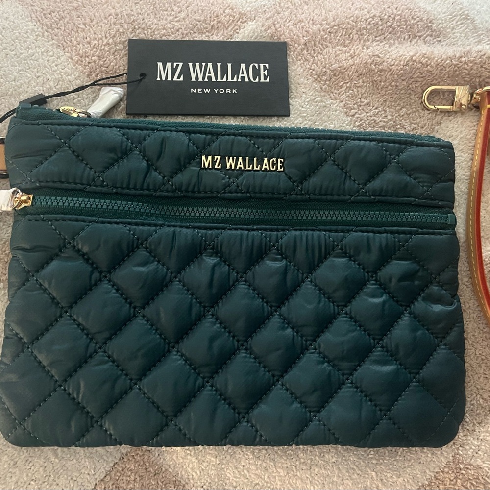 MZ Wallace Dark Green Quilted Metro Deluxe Wristlet BNWT